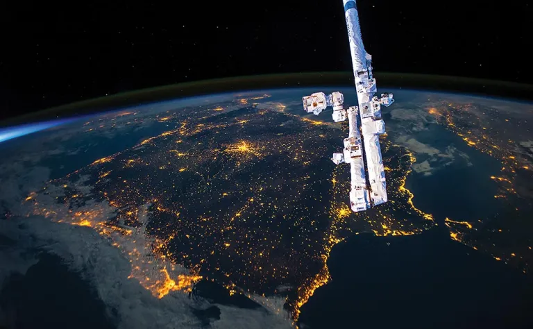 A satellite orbiting planet earth.