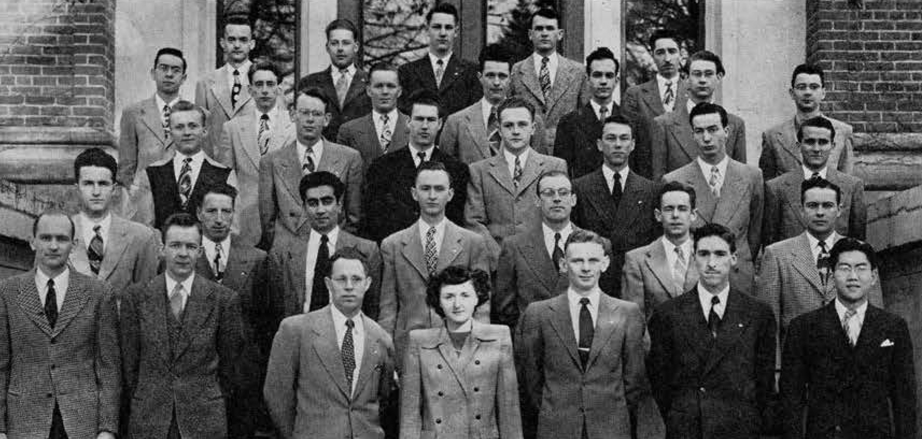 Black and white image of engineers