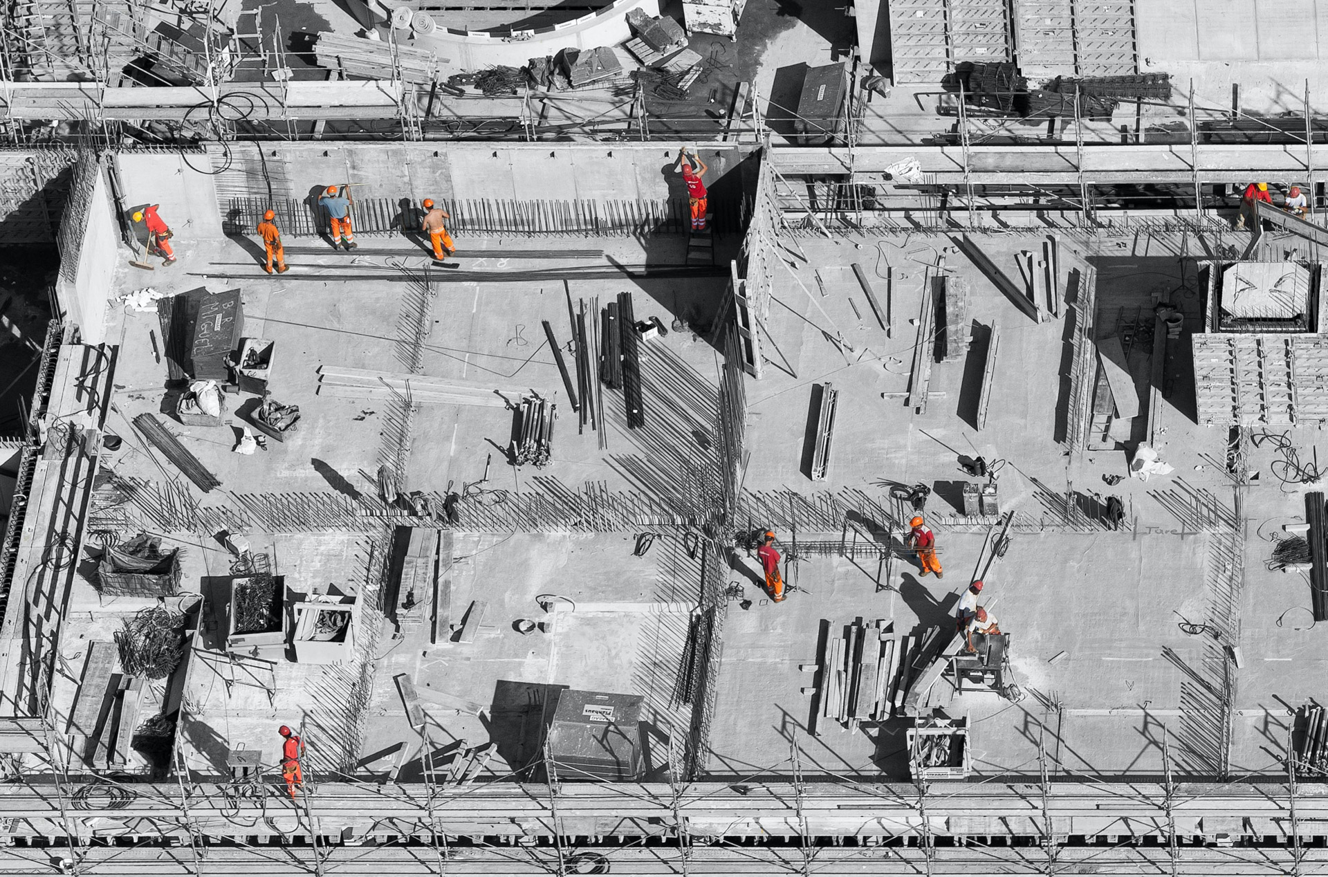 Construction workers at a construction site.