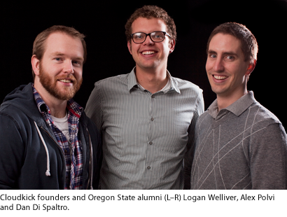 Cloudkick founders and Oregon State alumni Logan Weliver, Alex Polvi, and Dan Di Spaltro.
