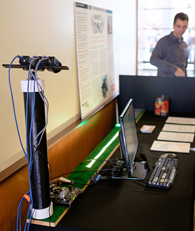 A capstone team displayed their solution to a foggy problem at the Engineering Expo in 2016.