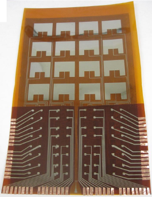 Ink-jet printed two-dimensional phased-array antenna on a flexible substrate.