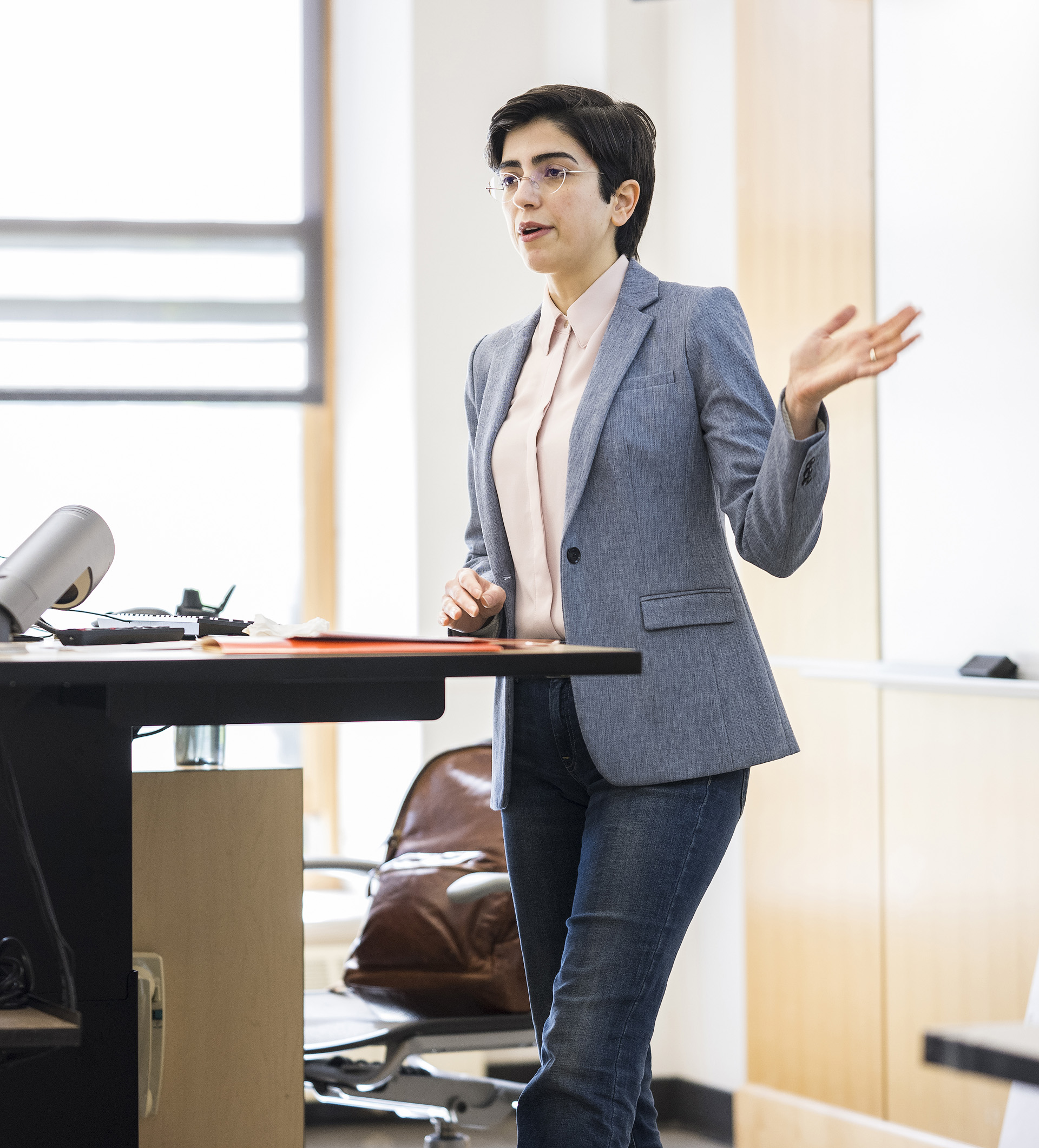 Architectural engineering professor Parichehr Salimifard giving a lecture in class.