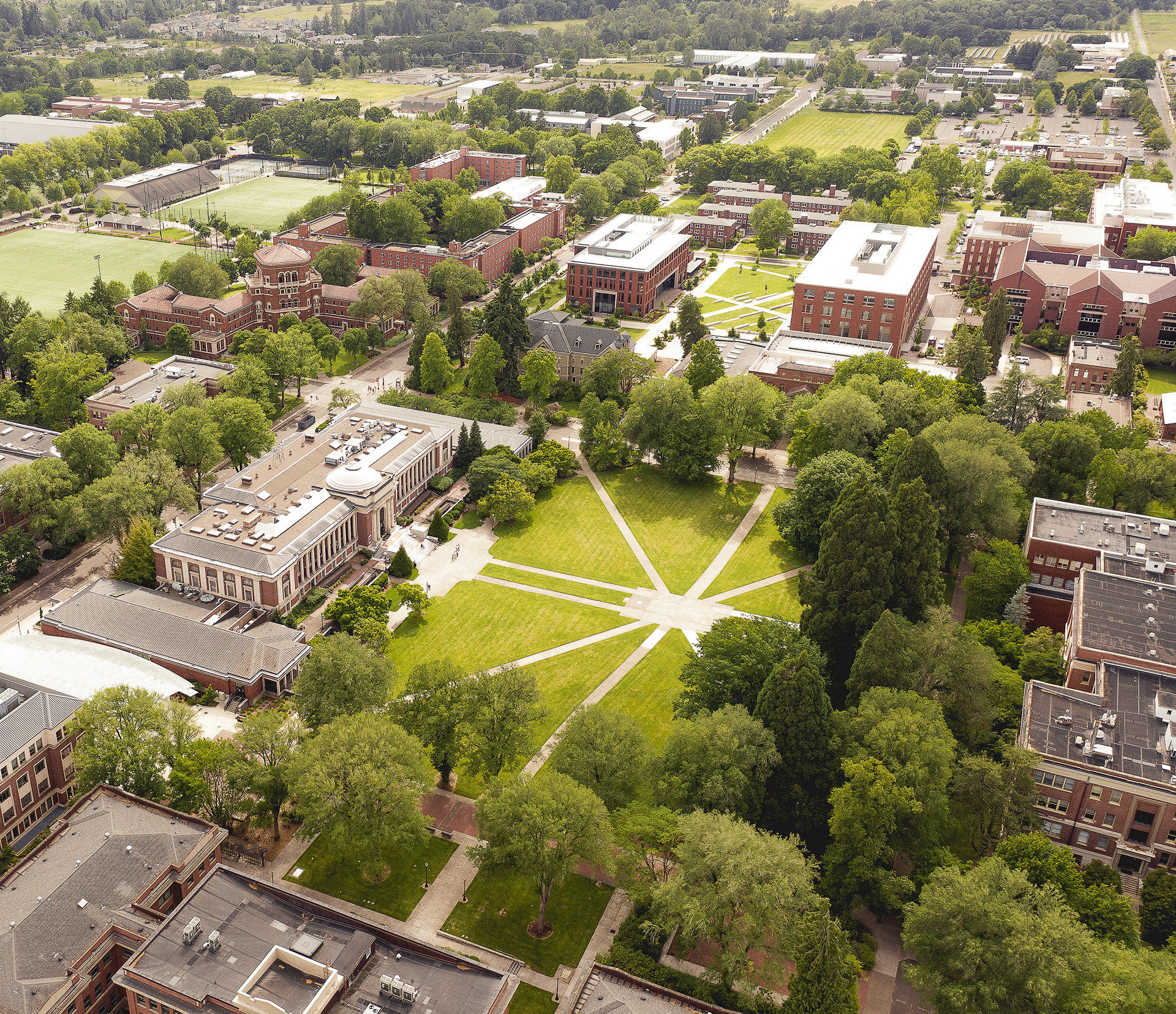 Aerial view of the College of Engineering at Oregon State University.