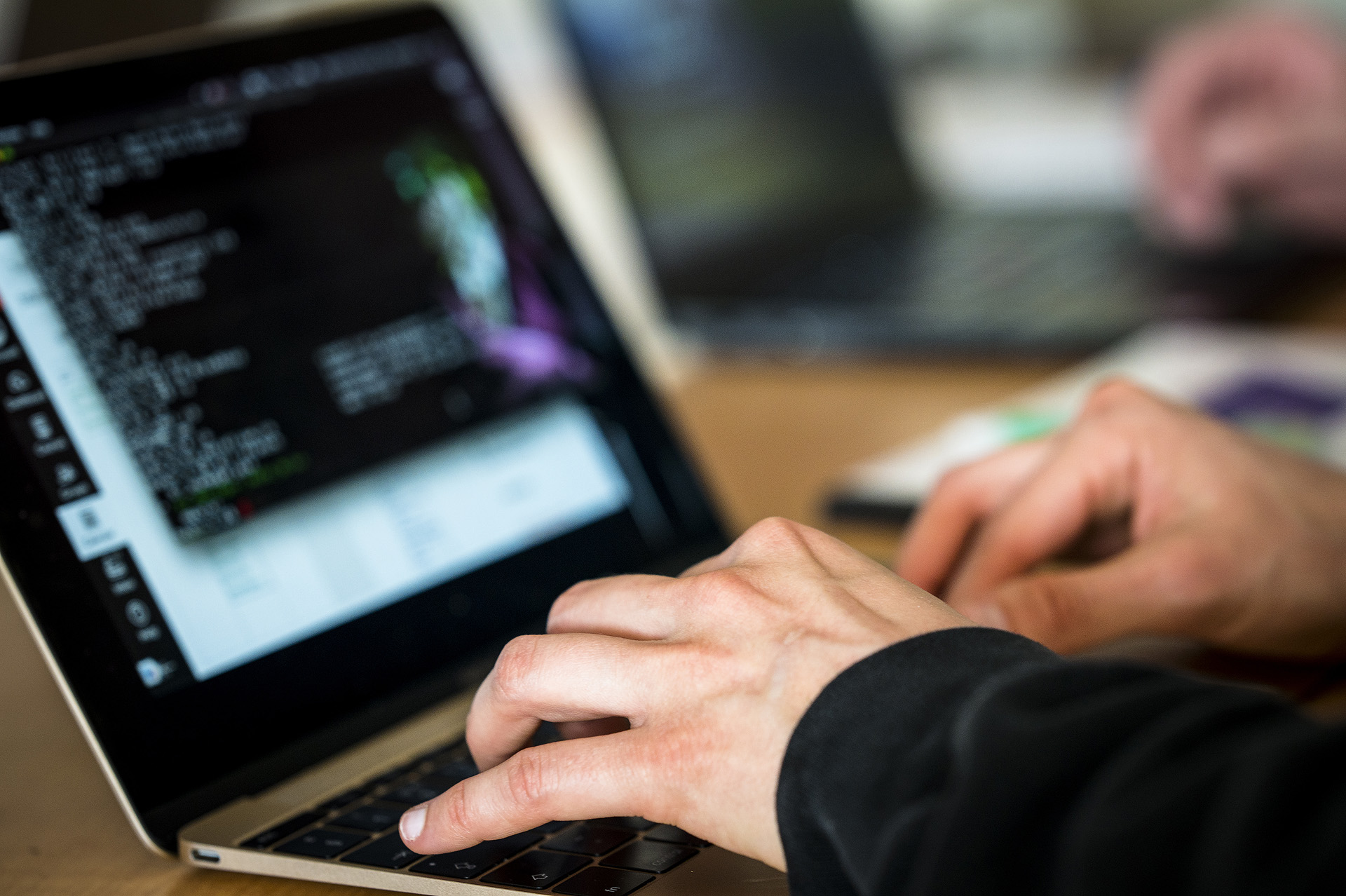 A pair of hands typing on a laptop.