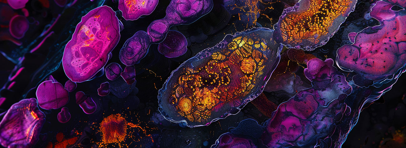 Magnified cells at high contrast.