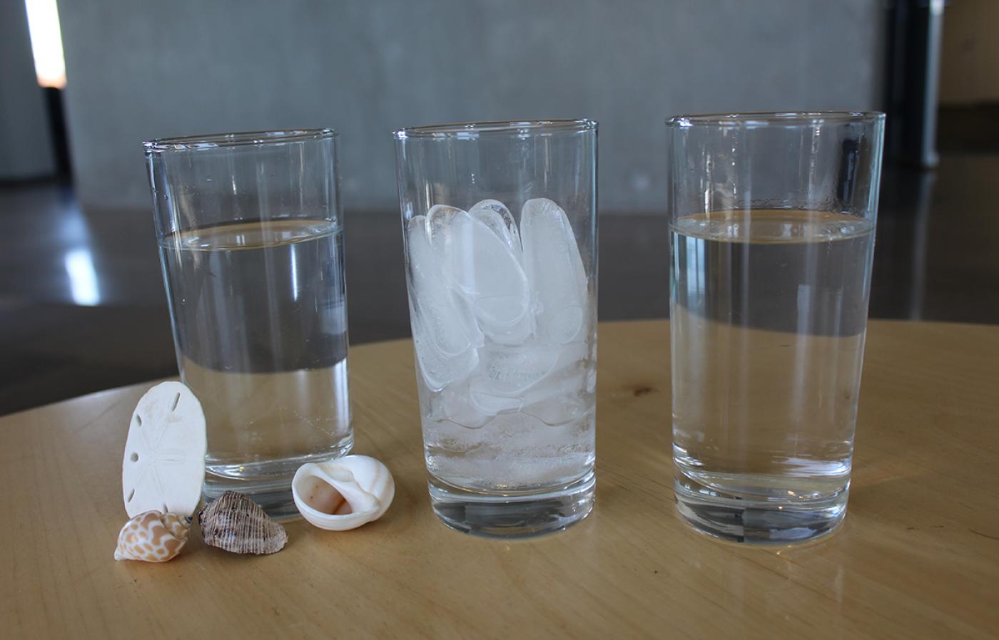 Three glasses of water.