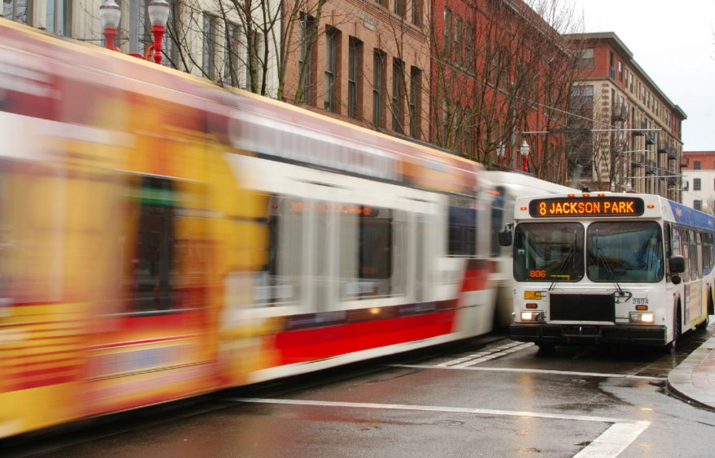 Portland MAX Light Rail and TriMet bus.