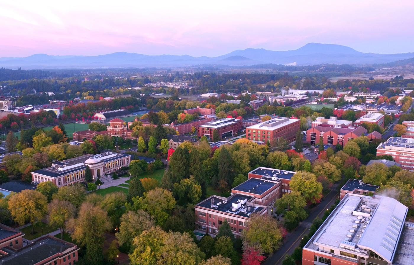 Oregon State University campus from elevated vantage point.