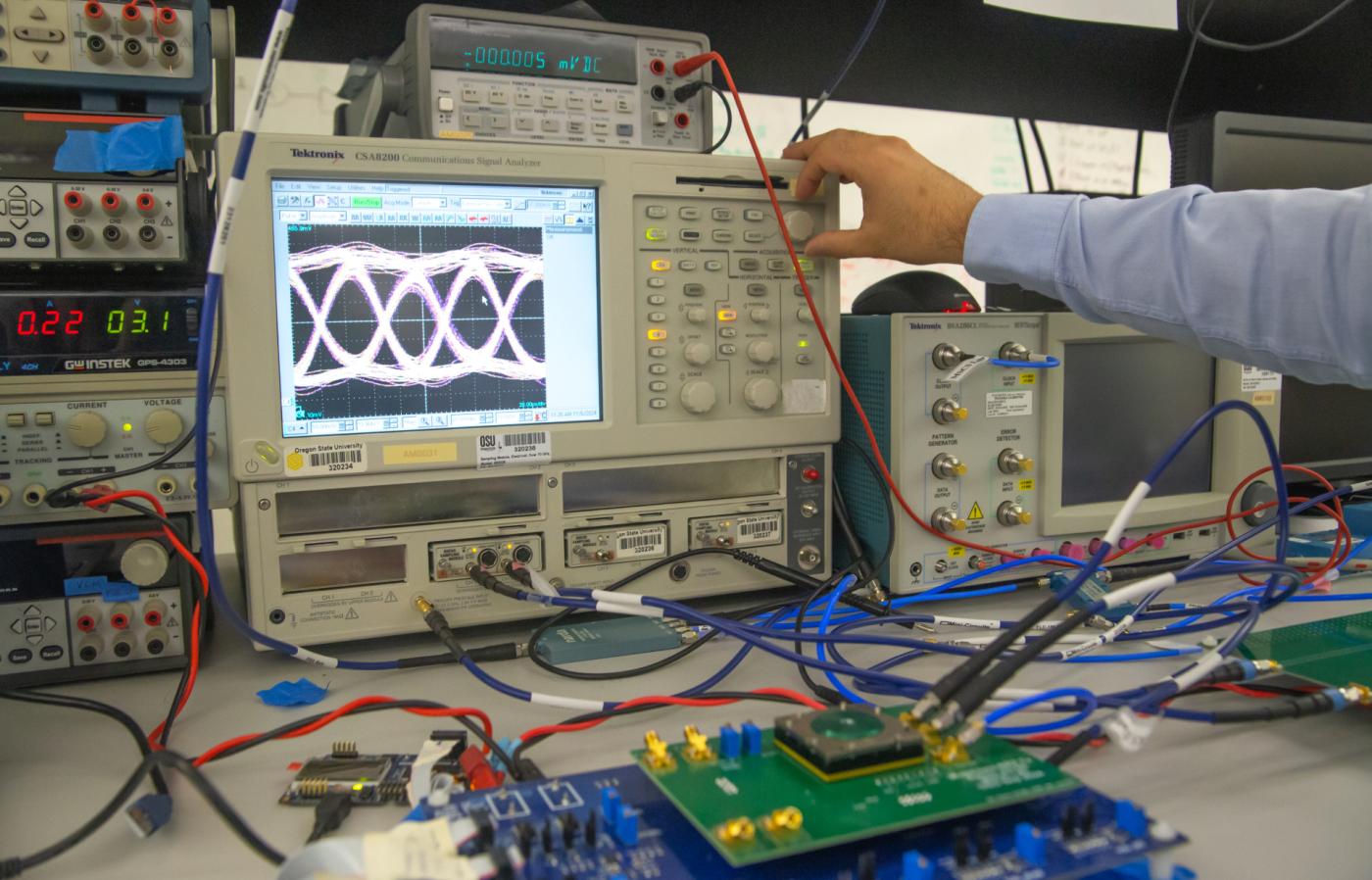 Testing equipment in the Analog Mixed Signal lab at Oregon State University.