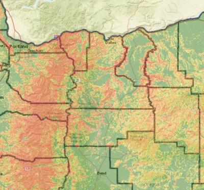 An earthquake map for the state of Oregon and its surrounding area.