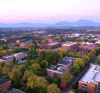 Oregon State University campus from elevated vantage point.