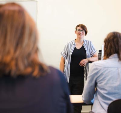 A person teaching a class.