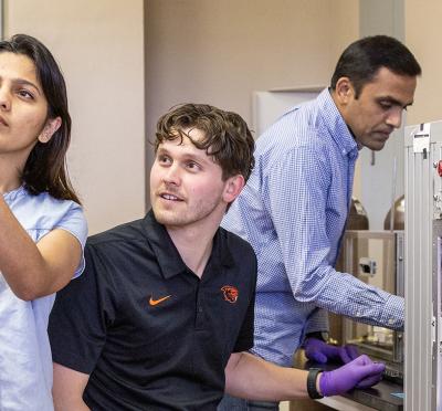 People working in Harish Subbaraman's lab