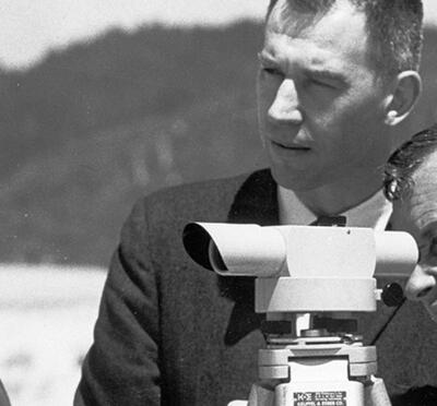Robert "Bob" Schultz with Sidney Bazett and Tom McCall surveying at Rockaway Beach in 1967.