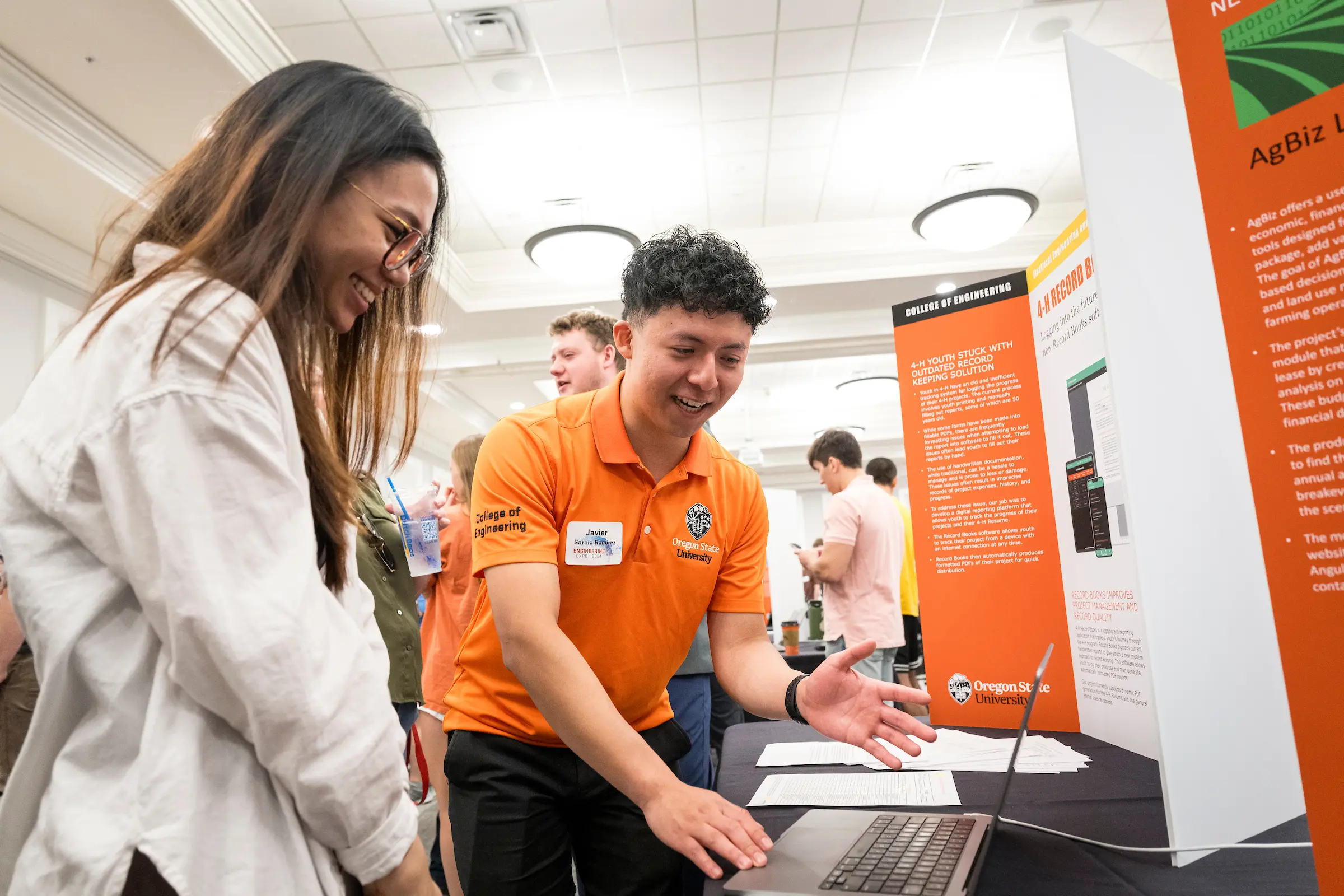 Student explaining a project