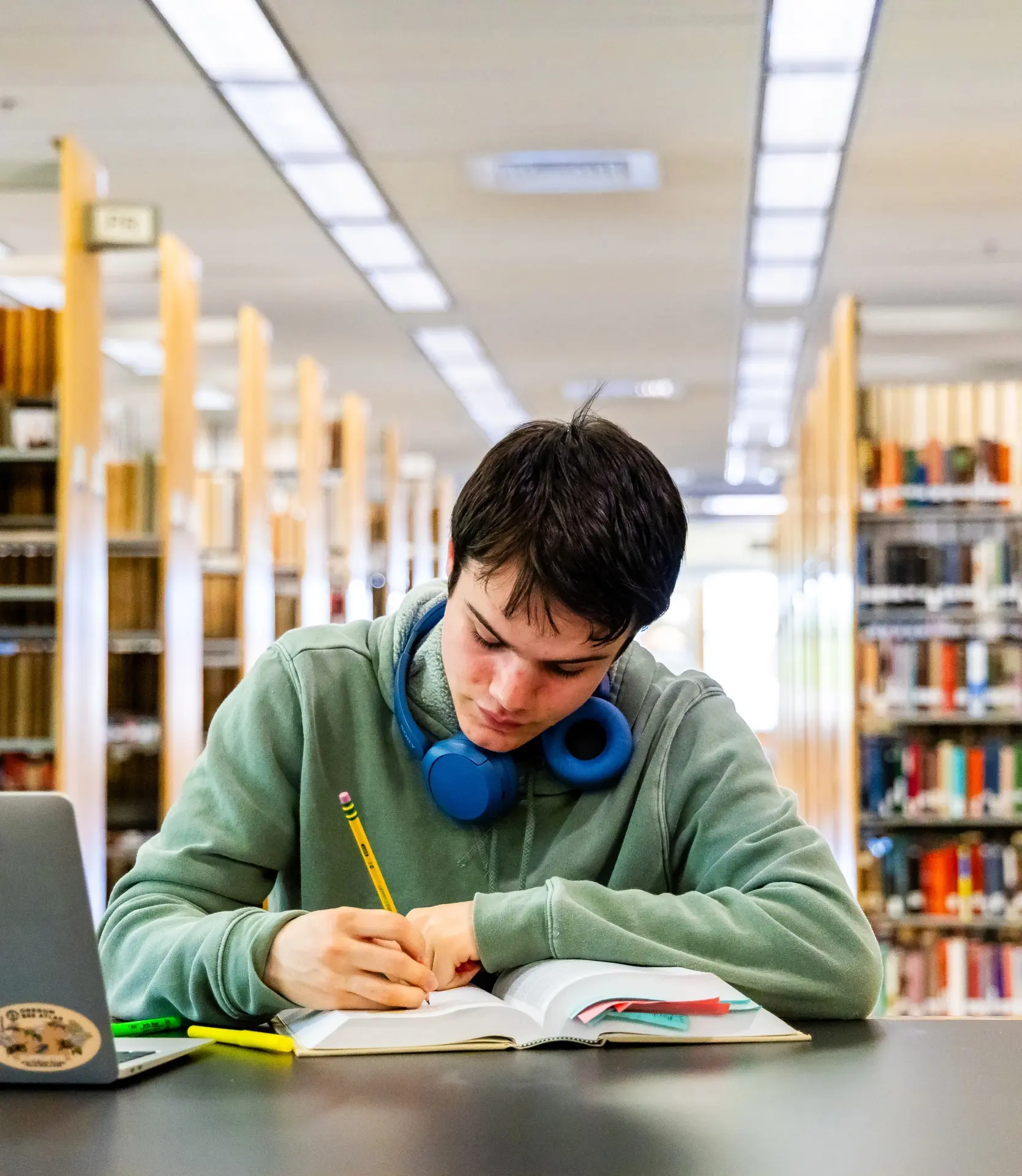 Student studying in the library.