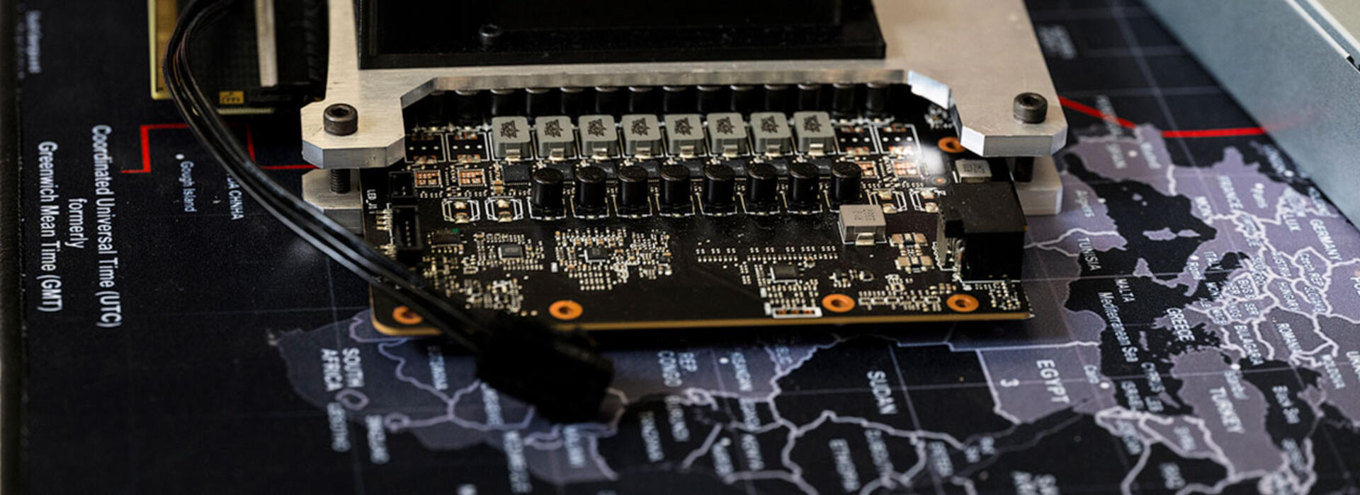 A close-up view of a graphics card. 