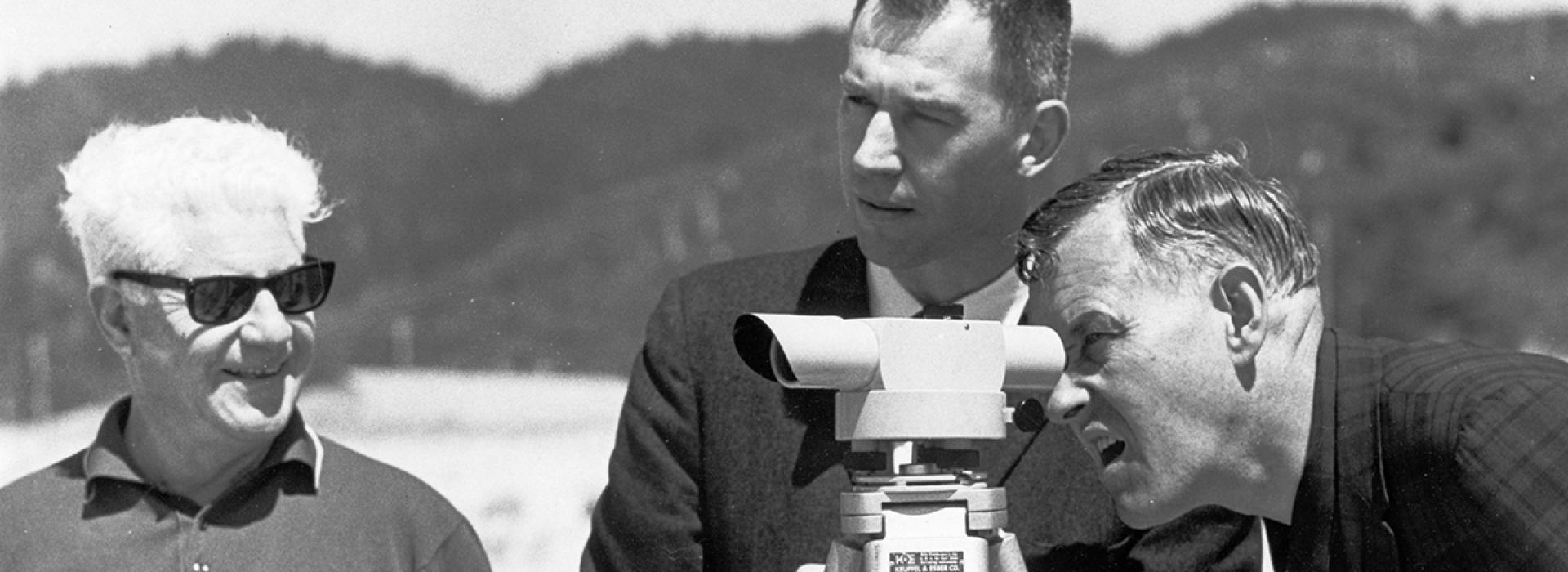 Robert "Bob" Schultz with Sidney Bazett and Tom McCall surveying at Rockaway Beach in 1967.
