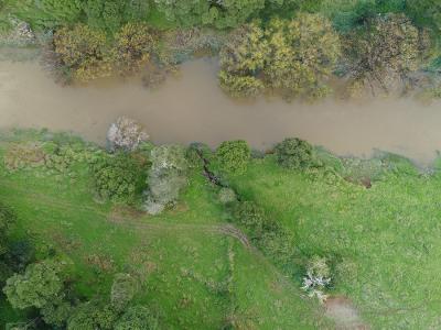 Drone shot from above of a river.