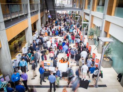 A group of people inside Kelly Engineering Center. 