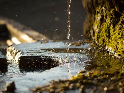 Water streams on to a surface.