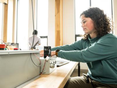Student works in faculty member Chris Hagen's energy systems lab.
