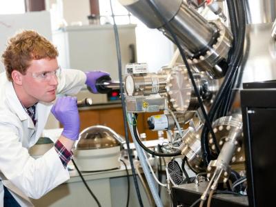 Student working in Material Synthesis Facility.