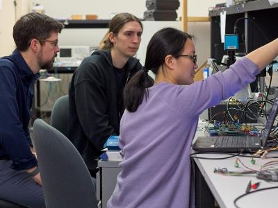 Matt Johnston and students in the lab